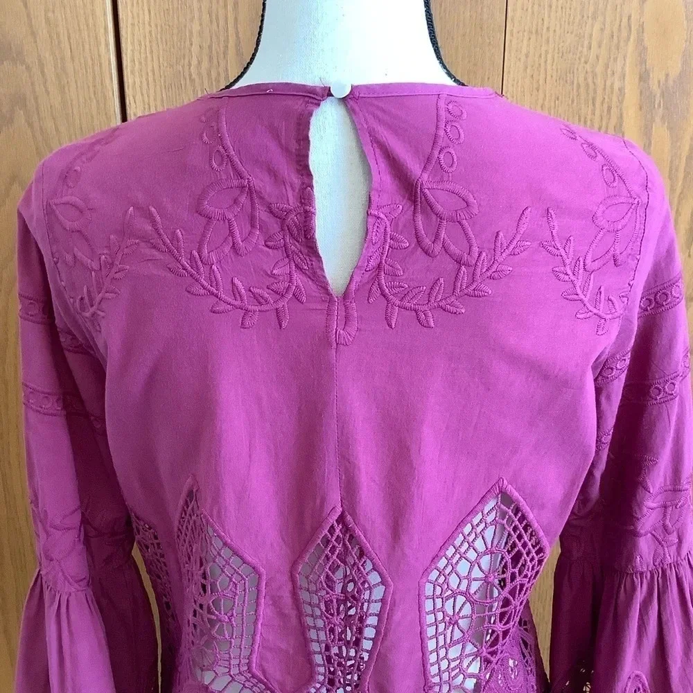 Anthropologie Chloe Oliver Plum Pink Lace Top Sz-S